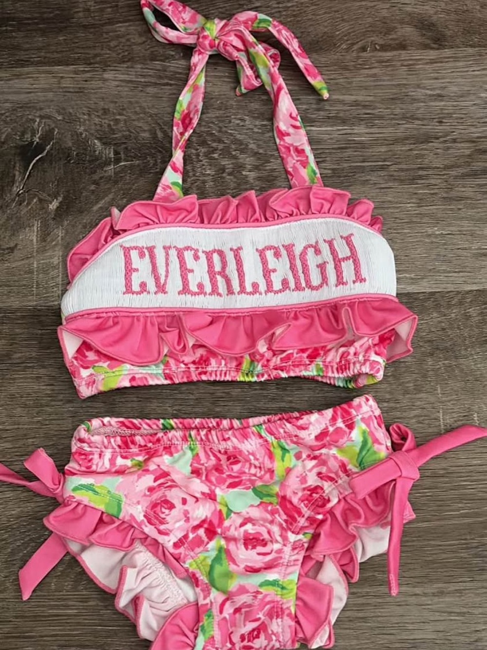 Everleigh Pink Floral Girls' Matching Swim Set - Two-Piece
